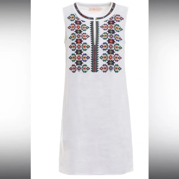 TORY BURCH Embroidered sleeveless linen dress Sz S - Picture 10 of 10